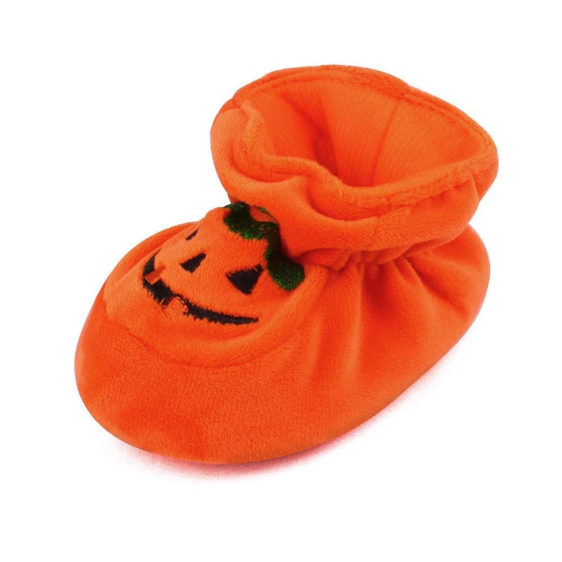 ESTAMICO Newborn Baby Boots Infant Boys Girls Halloween Pumpkin Bootie Soft Soles Infant Crib Shoes, 0-3 Months - Image 1